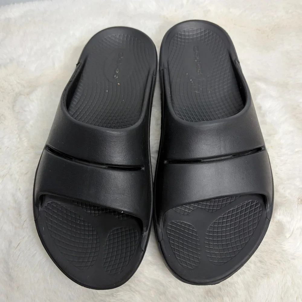 OOFOS OOahh Black Recovery Slide Sandals Mens 7 Womens 9 EU 40 Arch Support